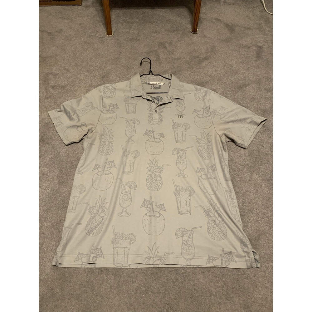 Travis Mathew‎ Polo Shirt Men XL Reverse Print Cocktails Short Sleeve Gray